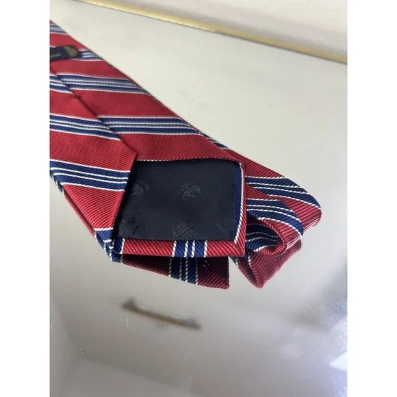 BROOKS BROTHERS "346" Pure‎ Silk Red with white & Navy blue Striped Neck Tie - Picture 5 of 5